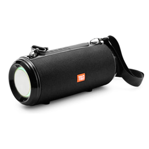 Altavoz portátil Bluetooth 5.3 con sonido potente, radio FM, diferentes conexiones, luces RGB y batería de 1200mAh.