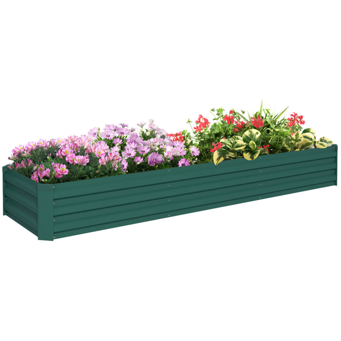 Jardinera Exterior Grande Rectangular de Acero Galvanizado, Huerto Urbano para Cultivar Plantas Hierba, Macetero Grande Exterior con Base Abierta Resistente a la Intemperie 240x60x30 cm Verde