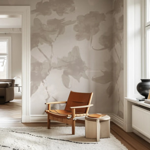 Carta da Parati Floreale Astratta in Tonalità Beige