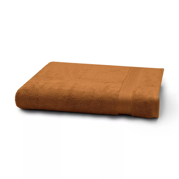 Drap de bain pur coton 550 g/m² uni orange Elea rouille
