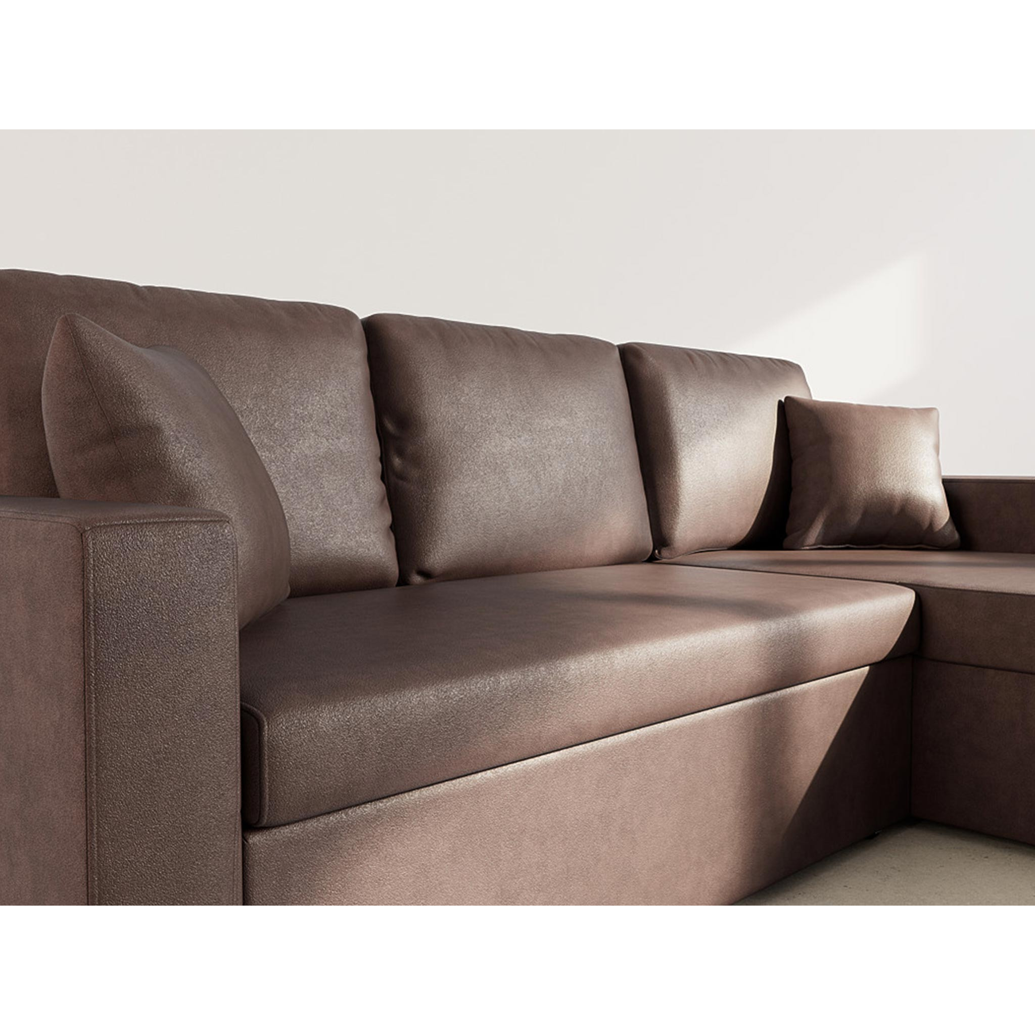 Cyrus - Canapé d'angle réversible 4 places - convertible avec coffre - en simili - Marron