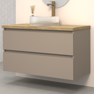 Conjunto de Baño Kub | 100 cm Visón | Dos Cajones | Lavabo de Cristal | No incluye Espejo | Mueble Montado | Alday