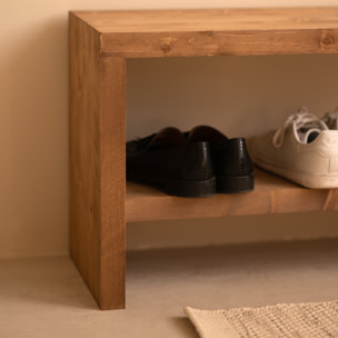 Banc à chaussures en bois massif ton chêne foncé en différentes tailles