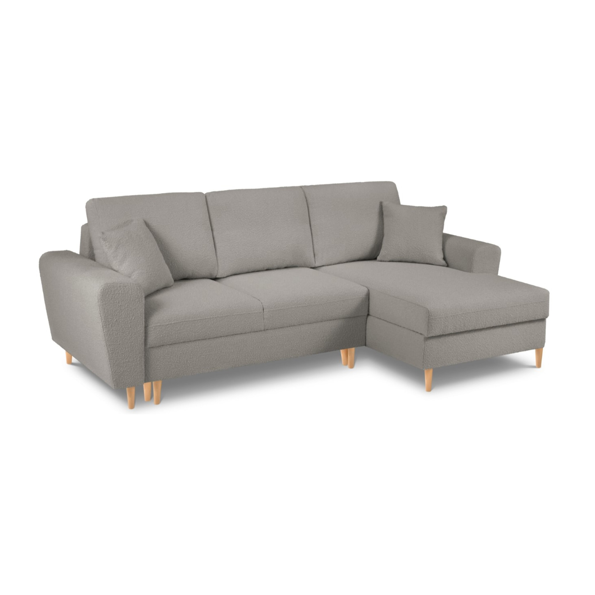 Canapé d'angle droit convertible avec coffre de rangement "Kyoto" 4 places en bouclé gris