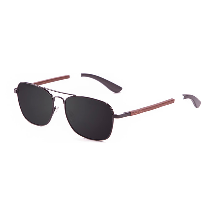 Gafas de sol OCEAN SORRENTO - De brazo negro de madera de peral con montura frontal de metal negro mate / Ahumada