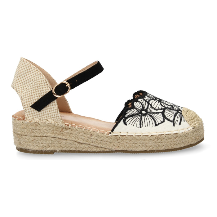 Sandalia de cuña de yute para mujer, comodas y elegantes, diseño de flores