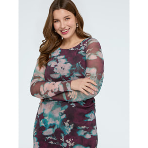 Fiorella Rubino - Vestito lungo in tulle con stampa - Bordeaux