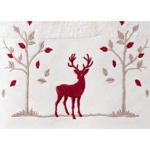 Set Asciugamano Ospite in Spugna 100% Cotone Fantasia Tirolese Natalizia Disegno Renna Bosco Bianco