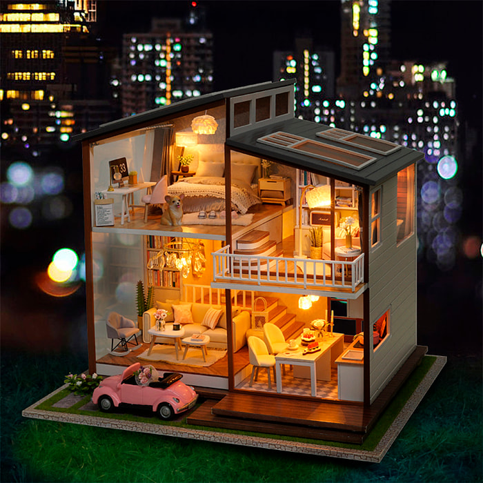 Casa Tempo Lento. Modello 3D realistico con grande dettaglio, copertura antipolvere e luci LED.