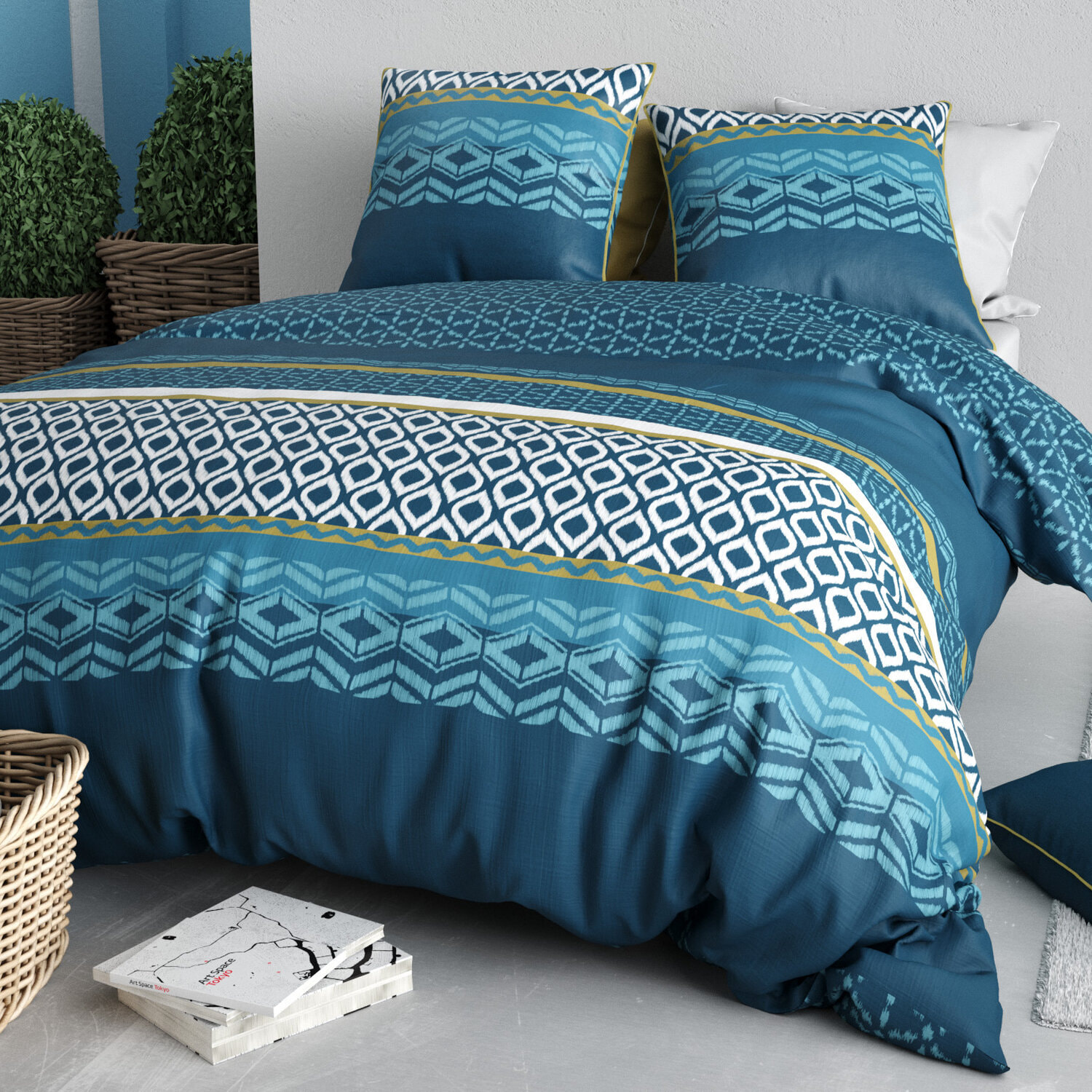 Parure housse de couette microfibre effet pêche tribal