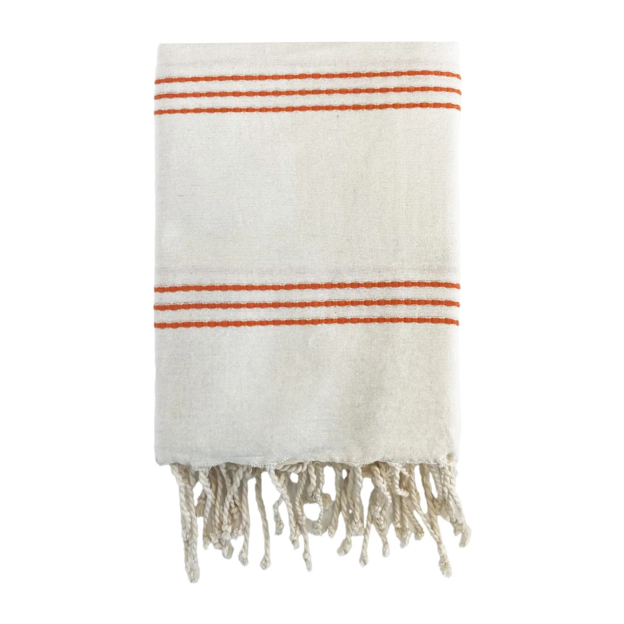 Fouta plate traditionnelle - Calliope Écru/Orange - 200x200cm - 190g/m²