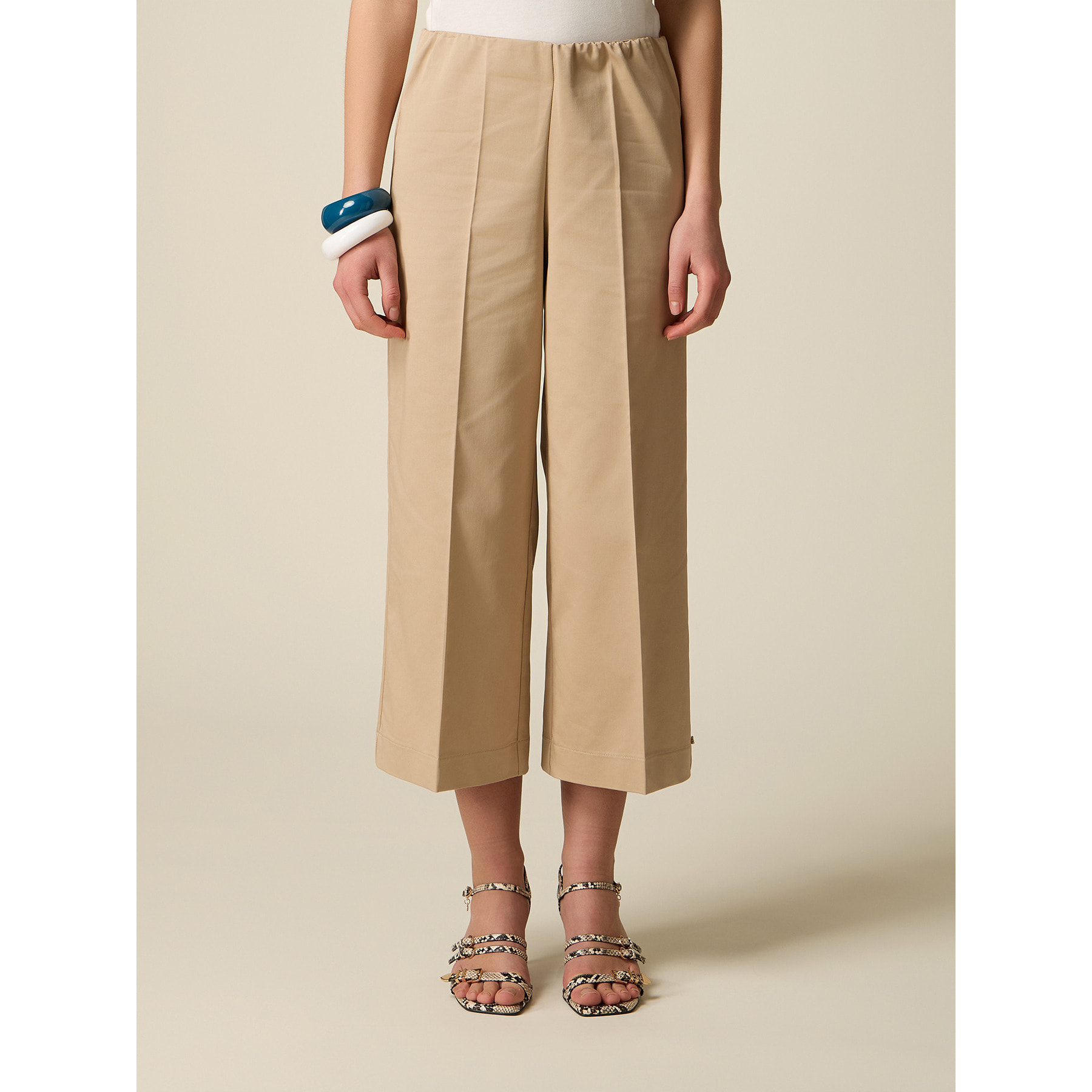 Oltre - Pantaloni cropped misto cotone - Beige
