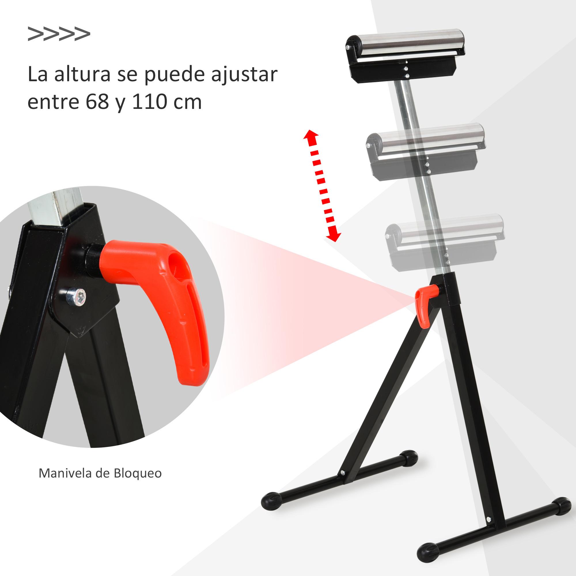 HOMCOM Soporte de Rodillo Plegable y Ajustable en Altura de 68-110 cm con Manivela de Bloqueo Carga Máx. 60kg / 90kg Caballete Telescópico Negro y Plata