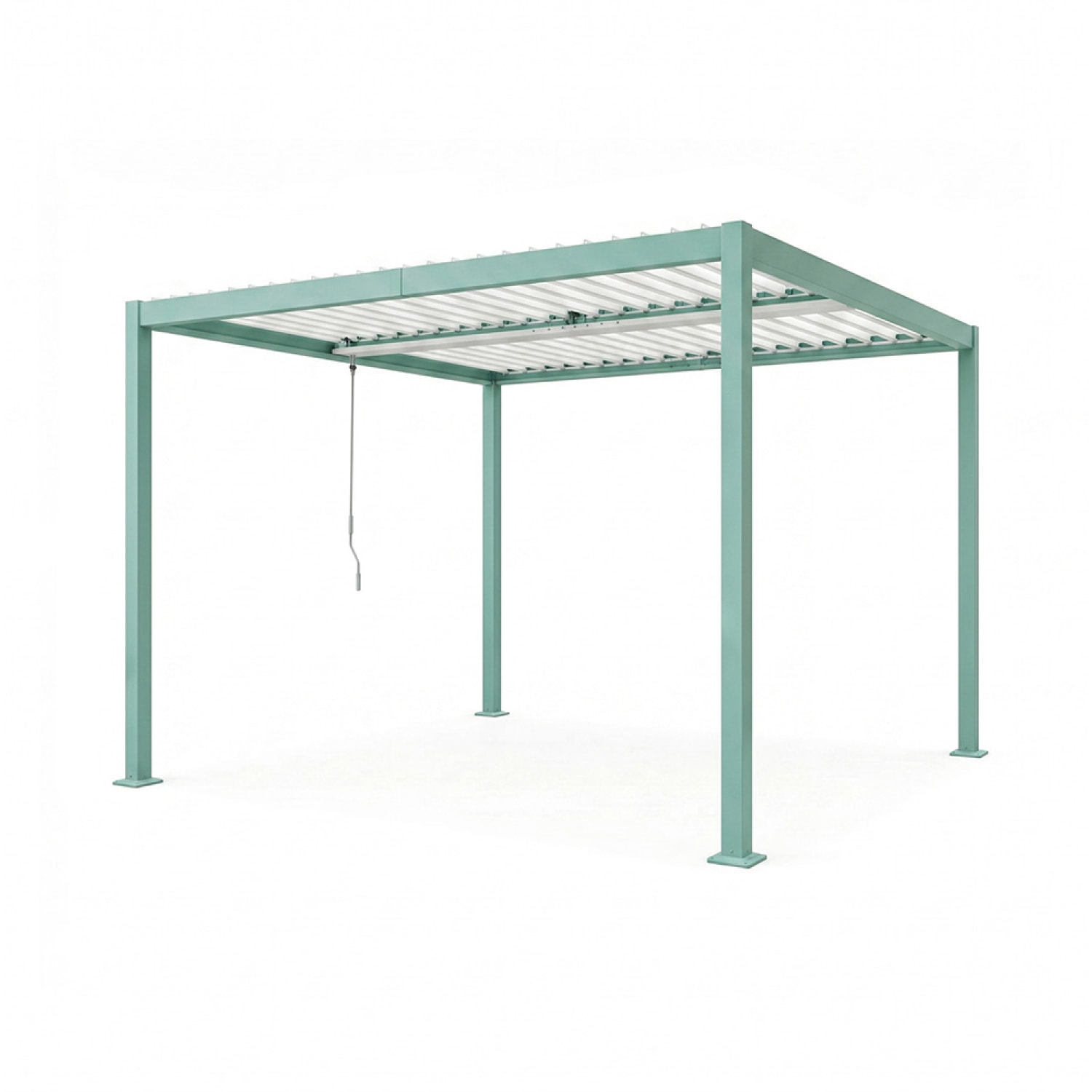 Pergola bioclimatique structure aluminium vert lames orientables 3x3m MILL