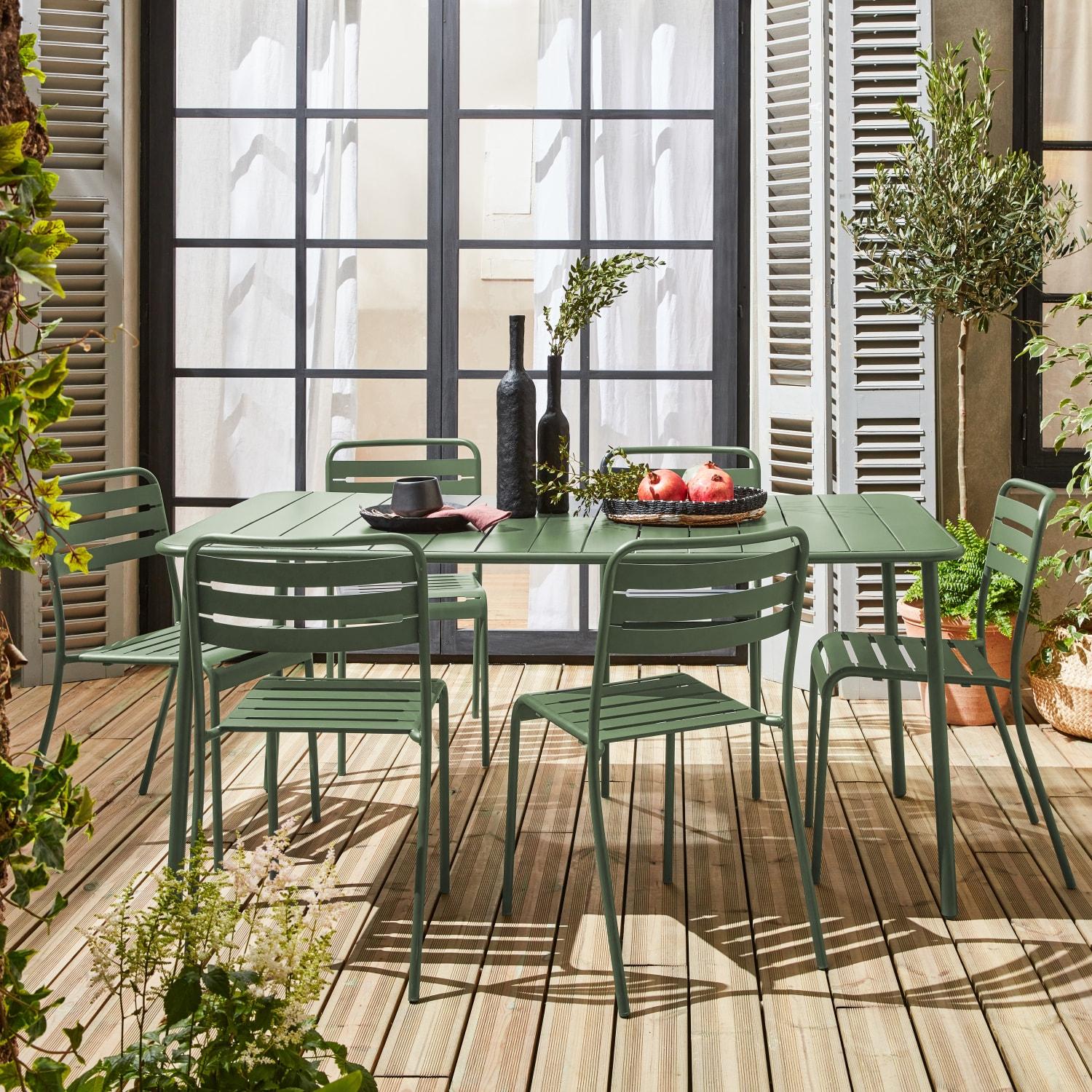 Table de jardin métal + 6 assises ver Amélia