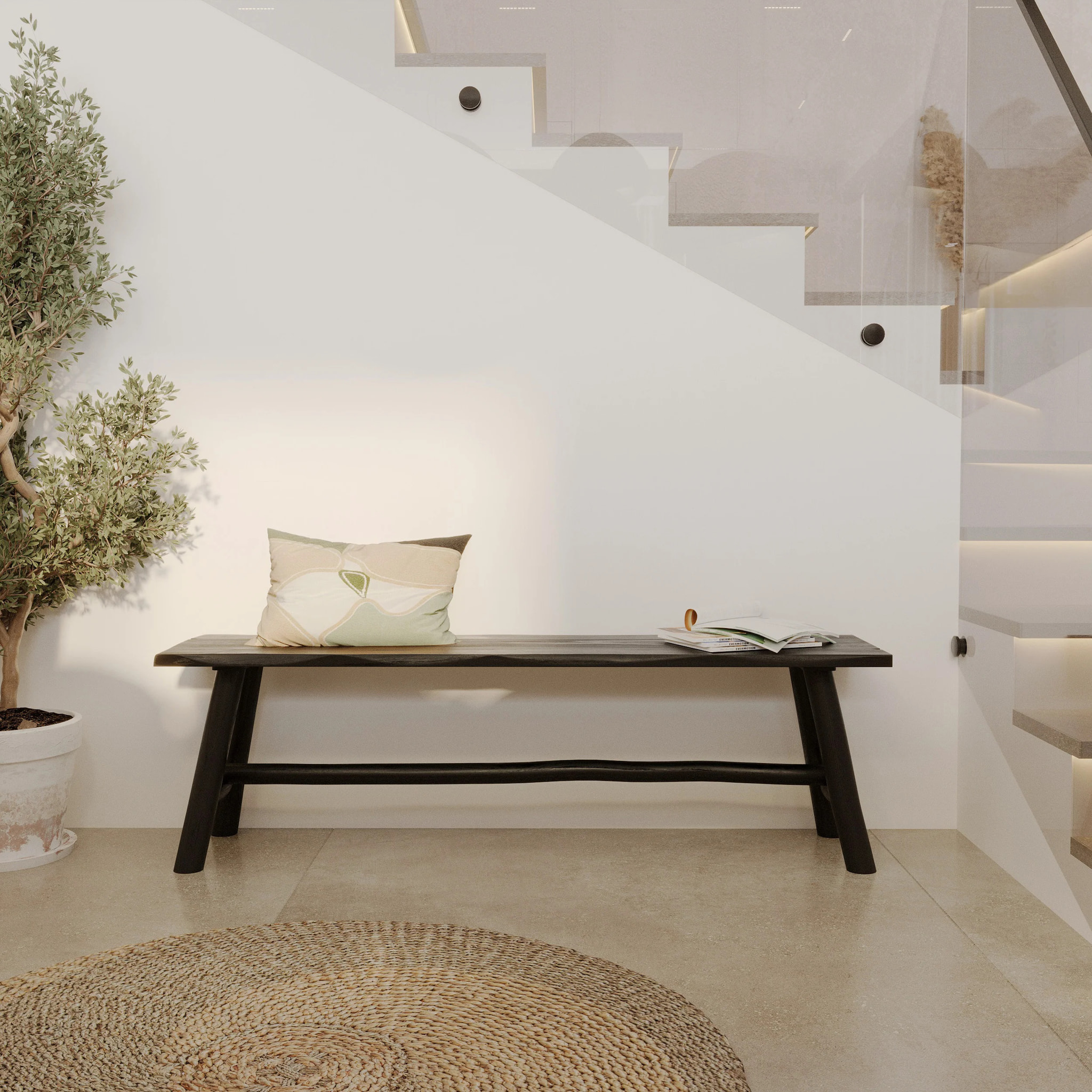 Banc noir en bois de manguier 145 cm - Toxis