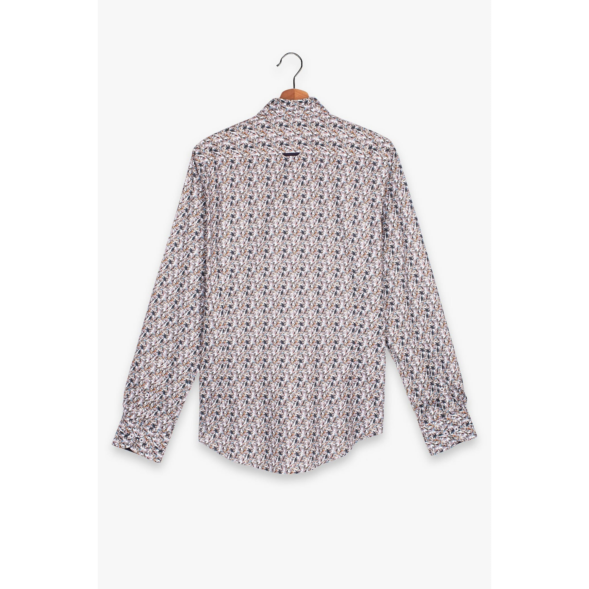 camicia uomo 1 bottone button down slim Popeline Stampato Bianco e Blu