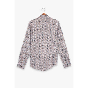 camicia uomo 1 bottone button down slim Popeline Stampato Bianco e Blu