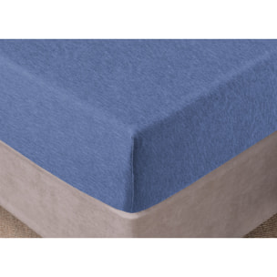 Lenzuolo Sotto Con Angoli In Jersey No Stiro In Tinta Unita Melange Colore Blu