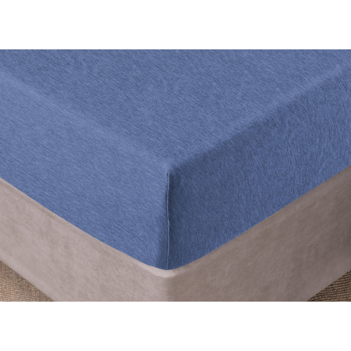 Lenzuolo Sotto Con Angoli In Jersey No Stiro In Tinta Unita Melange Colore Blu