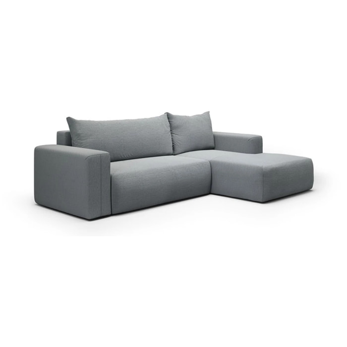 NALA - Canapé d'angle droit convertible 4 places en tissu gris clair