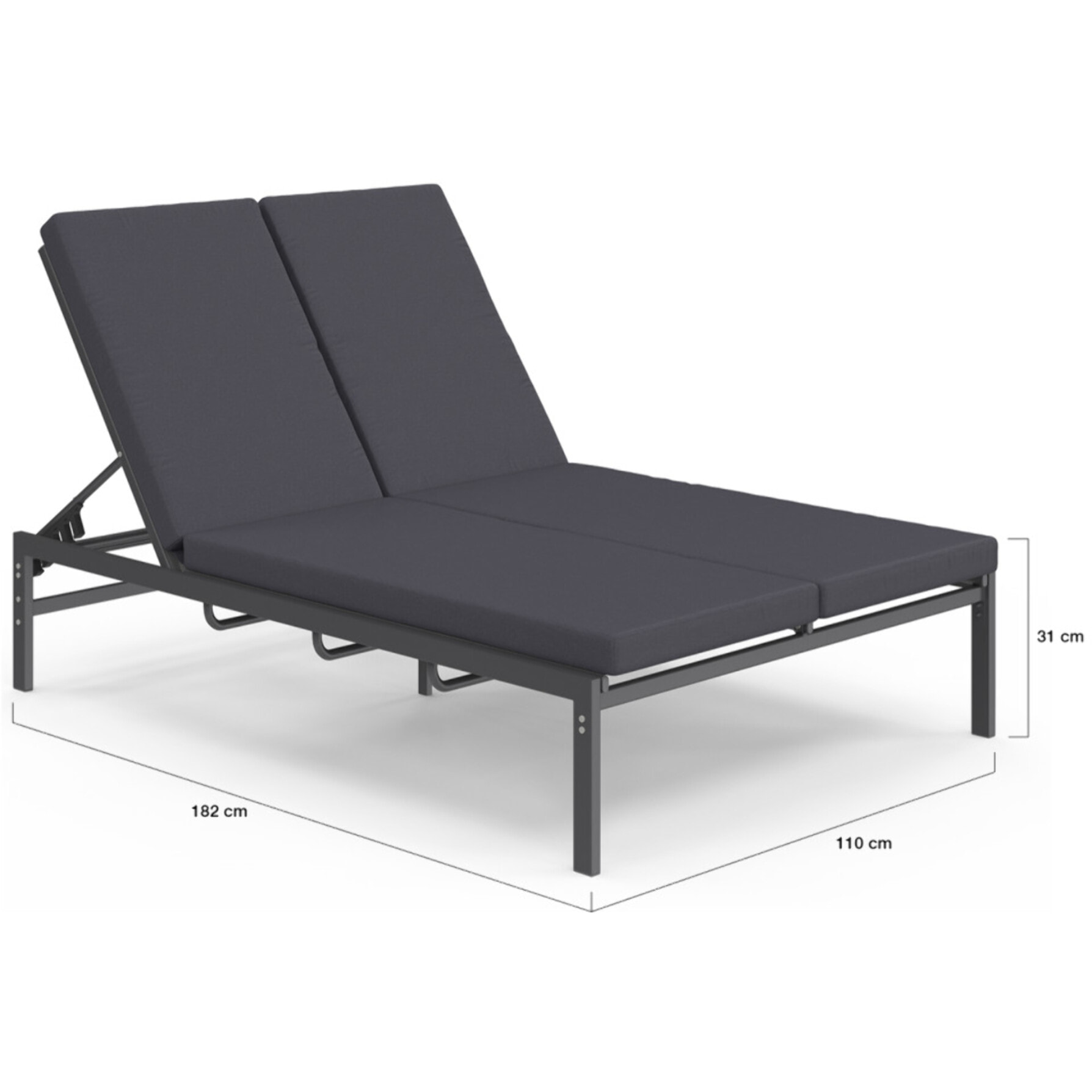 Bain de soleil double 182cm avec coussin gris