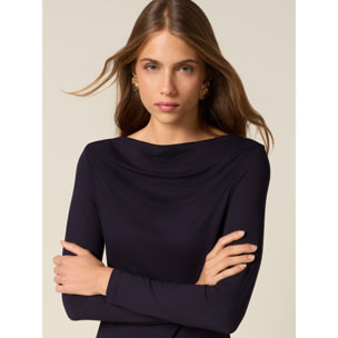 Oltre - T-shirt in viscosa con drappeggio - Blu