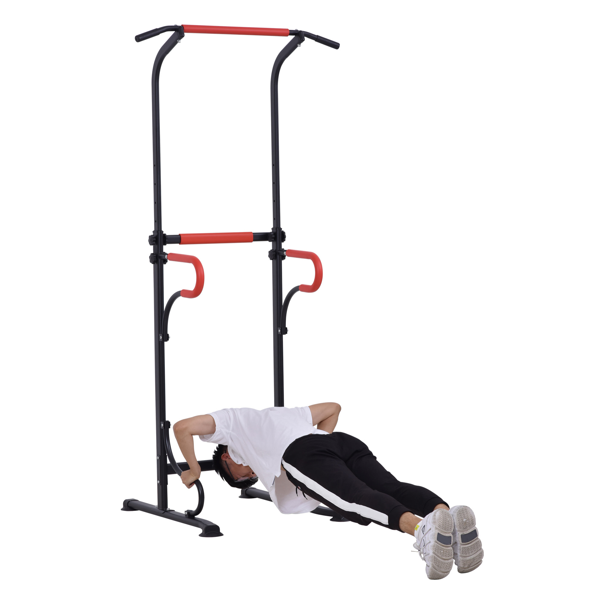 Station de musculation multifonctions barre de traction chaise romaine hauteur réglable acier noir rouge