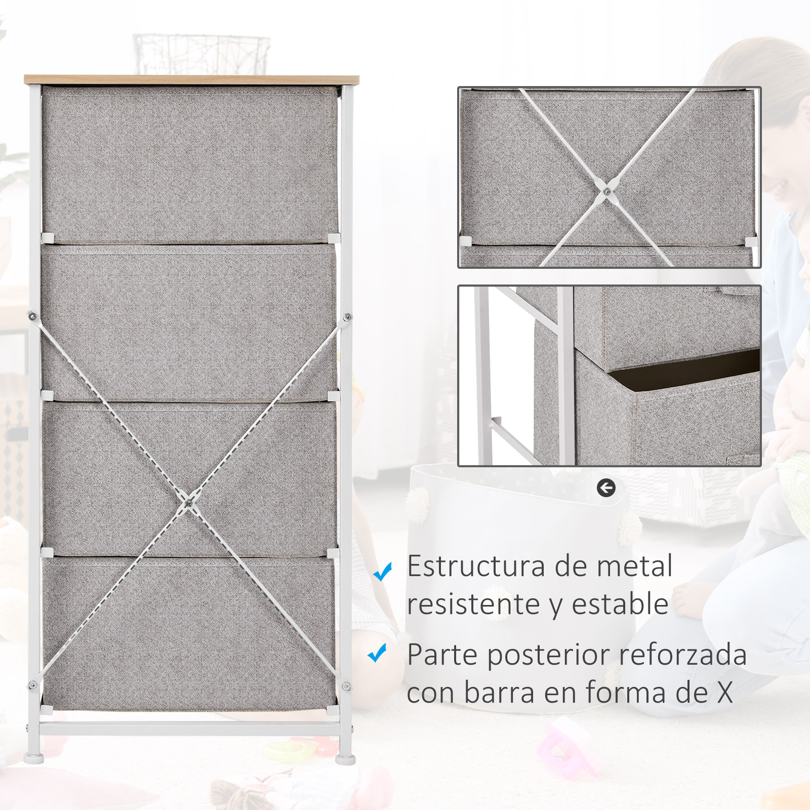 Cajonera Organizador con 4 Cajones 45x30x92cm Multicolor