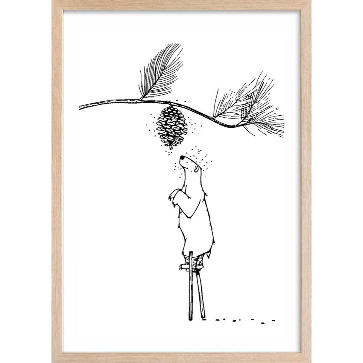 Poster ours landais Affiche + cadre en bois - Chêne