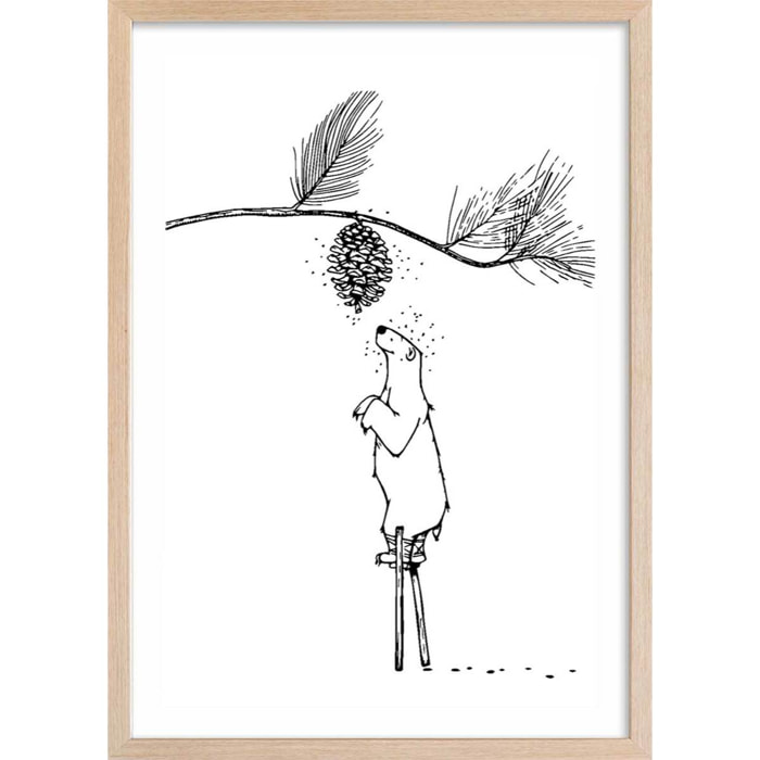 Poster ours landais Affiche + cadre en bois - Chêne