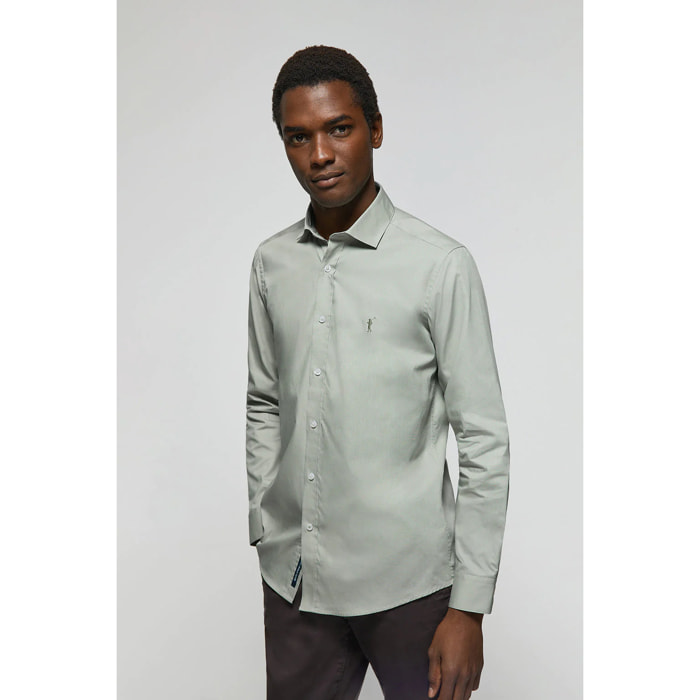Camicia Slim in popeline verde giada con logo Rigby Go