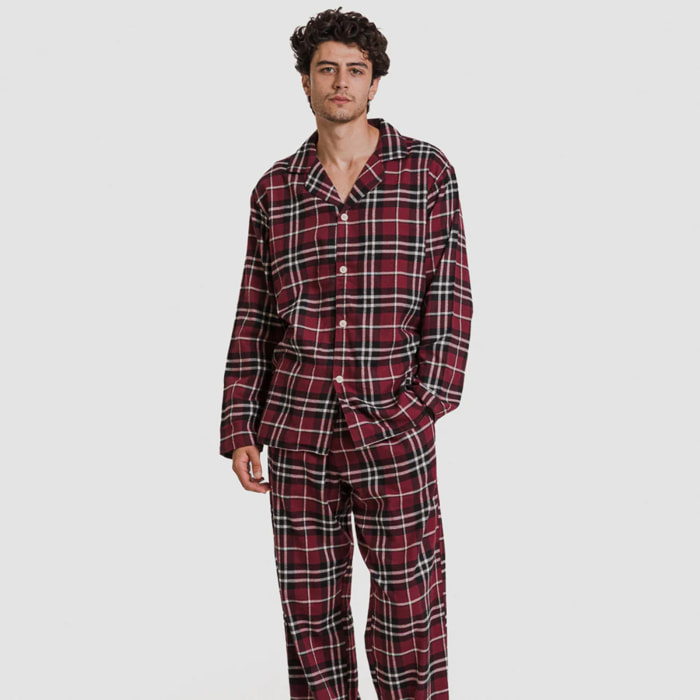 Pigiama in flanella a manica lunga a camicia da uomo cuadro sauron bordeaux