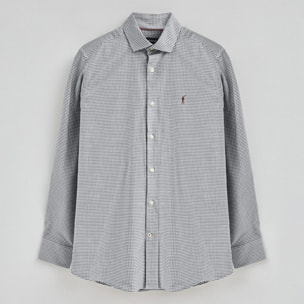 Camisa azul marina de corte slim y cuadros vichy con logo Rigby Go