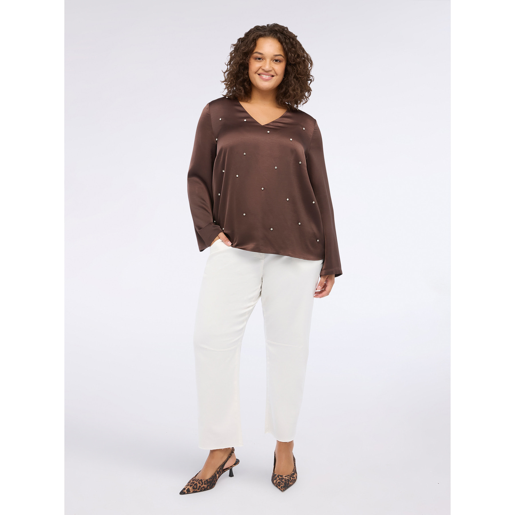 Fiorella Rubino - Blusa de satén con strass - Marrón