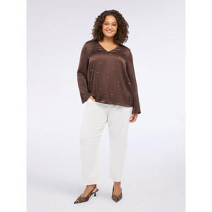 Fiorella Rubino - Blusa de satén con strass - Marrón
