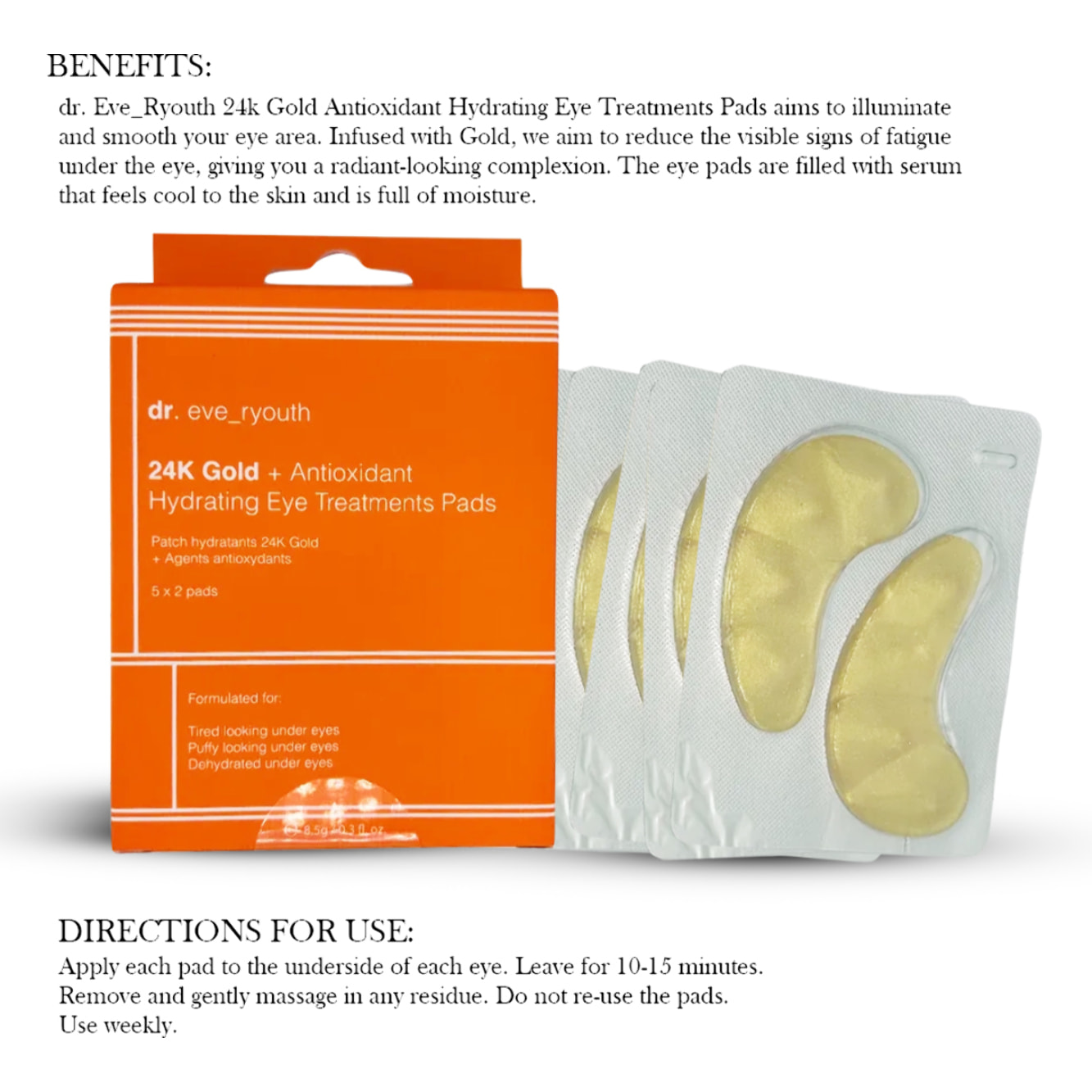 Almohadillas para tratamientos de ojos hidratantes antioxidantes y oro de 24 quilates