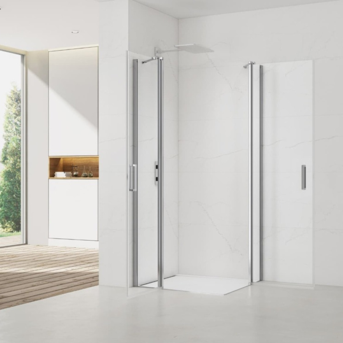 Fusion Portes de douche acces en angle pivotantes 90x90cm anticalcaire avec profilés chrome brillant (SATFUDP9090-SET)