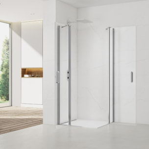 Fusion Portes de douche acces en angle pivotantes 90x90cm anticalcaire avec profilés chrome brillant (SATFUDP9090-SET)