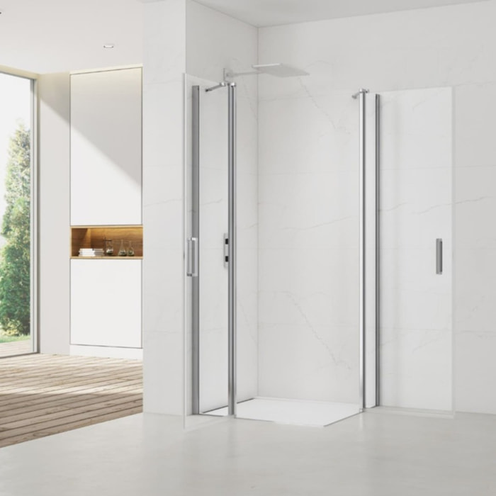 Fusion Portes de douche acces en angle pivotantes 90x90cm anticalcaire avec profilés chrome brillant (SATFUDP9090-SET)