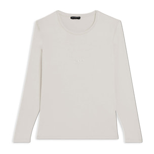 T-shirt donna manica lunga con scritta e strass