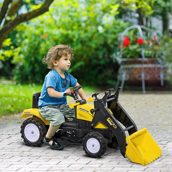 Tractor a Pedales para Niños de 3 Años Excavadora Camión con Pala Delantera Juguete de Montar Coche de Pedales Carga 35 kg 114x41x52 cm Amarillo