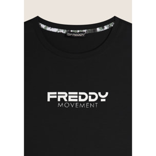 T-shirt donna comfort fit corta con stampa e spacchi