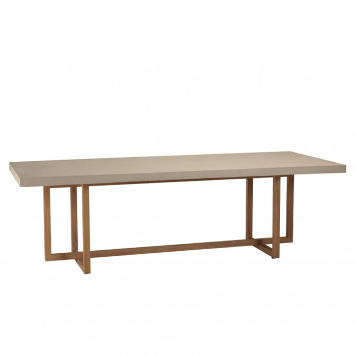 ERIS - Table à manger rect. 243x100cm béton beige pieds croisés en teck