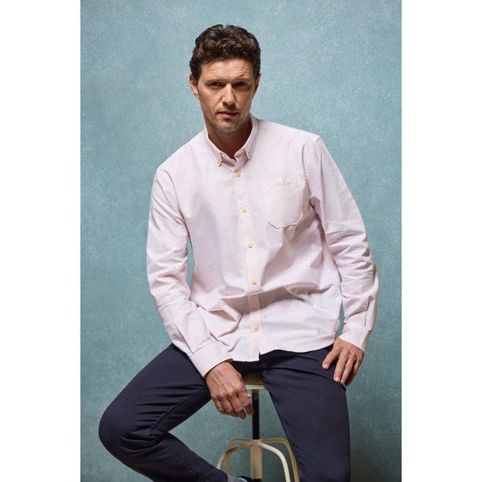 Camicia oxford a righe arancione con ricamo Polo Club