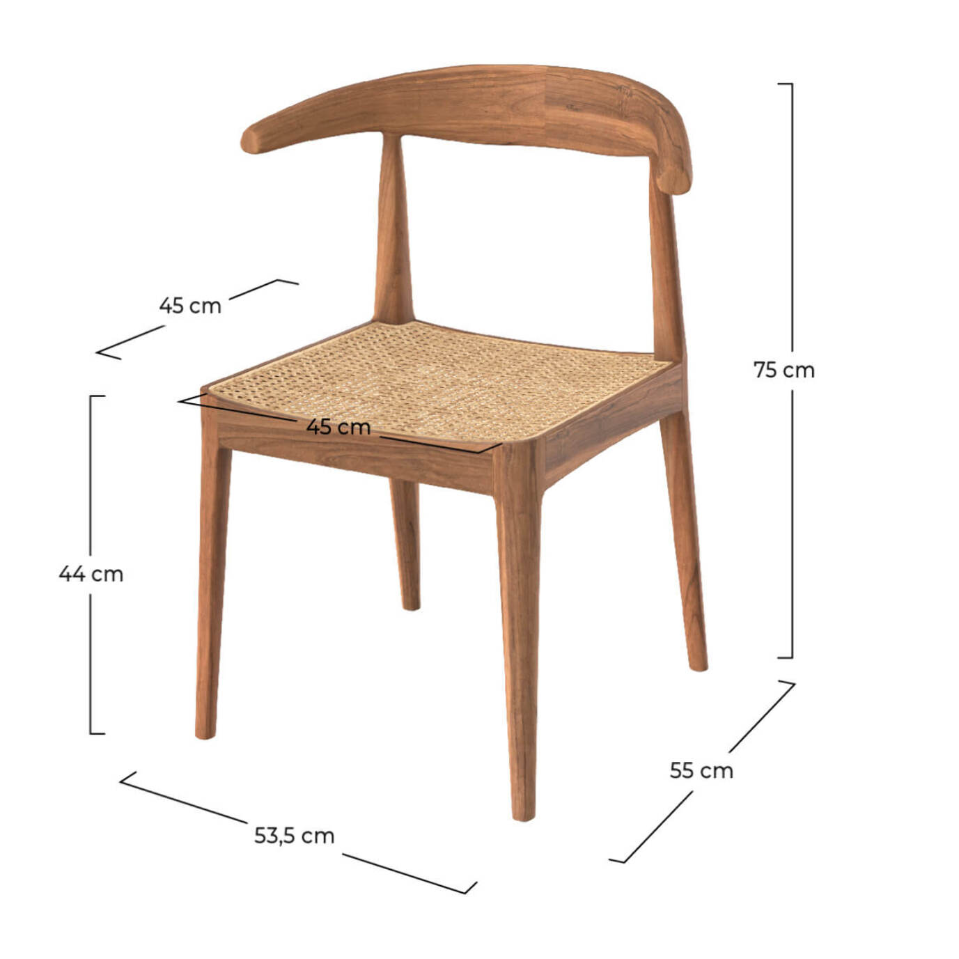 Chaise Java en bois de teck et tressage cannage en rotin