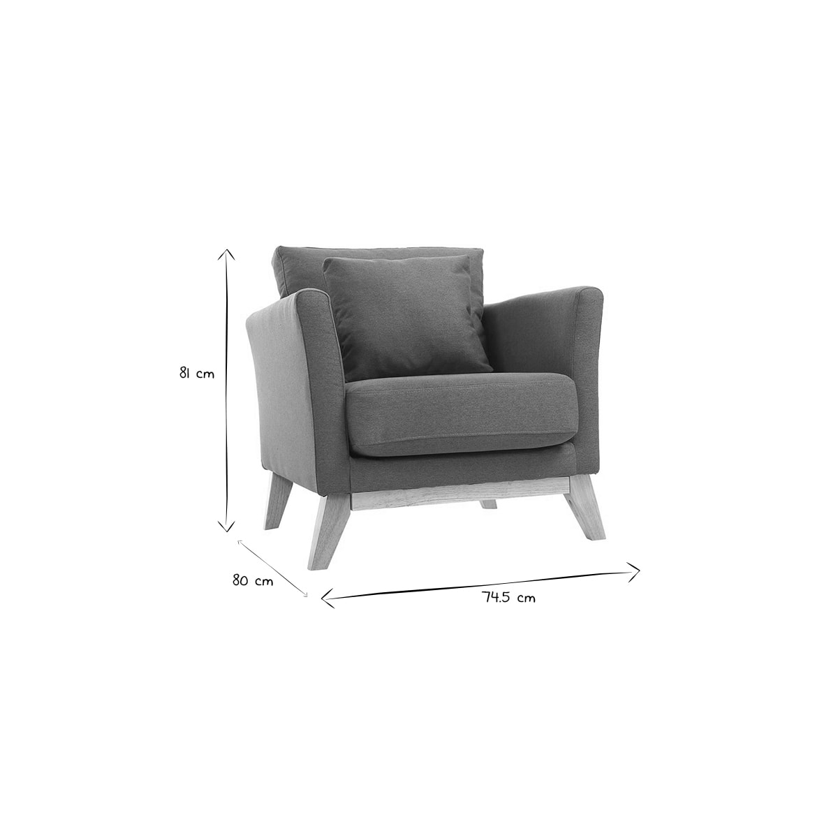 Fauteuil scandinave déhoussable en tissu bleu canard et bois clair OSLO