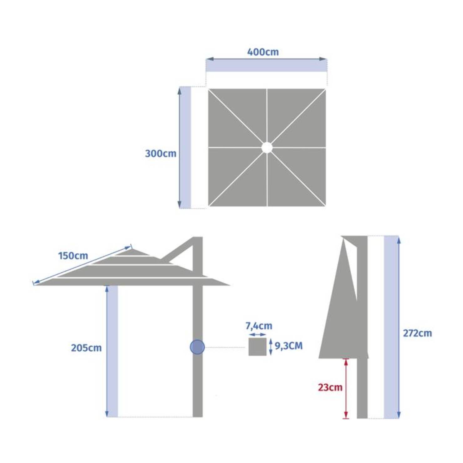 Parasol déporté rectangulaire inclinable Melhia 4x3 m acajou/lin