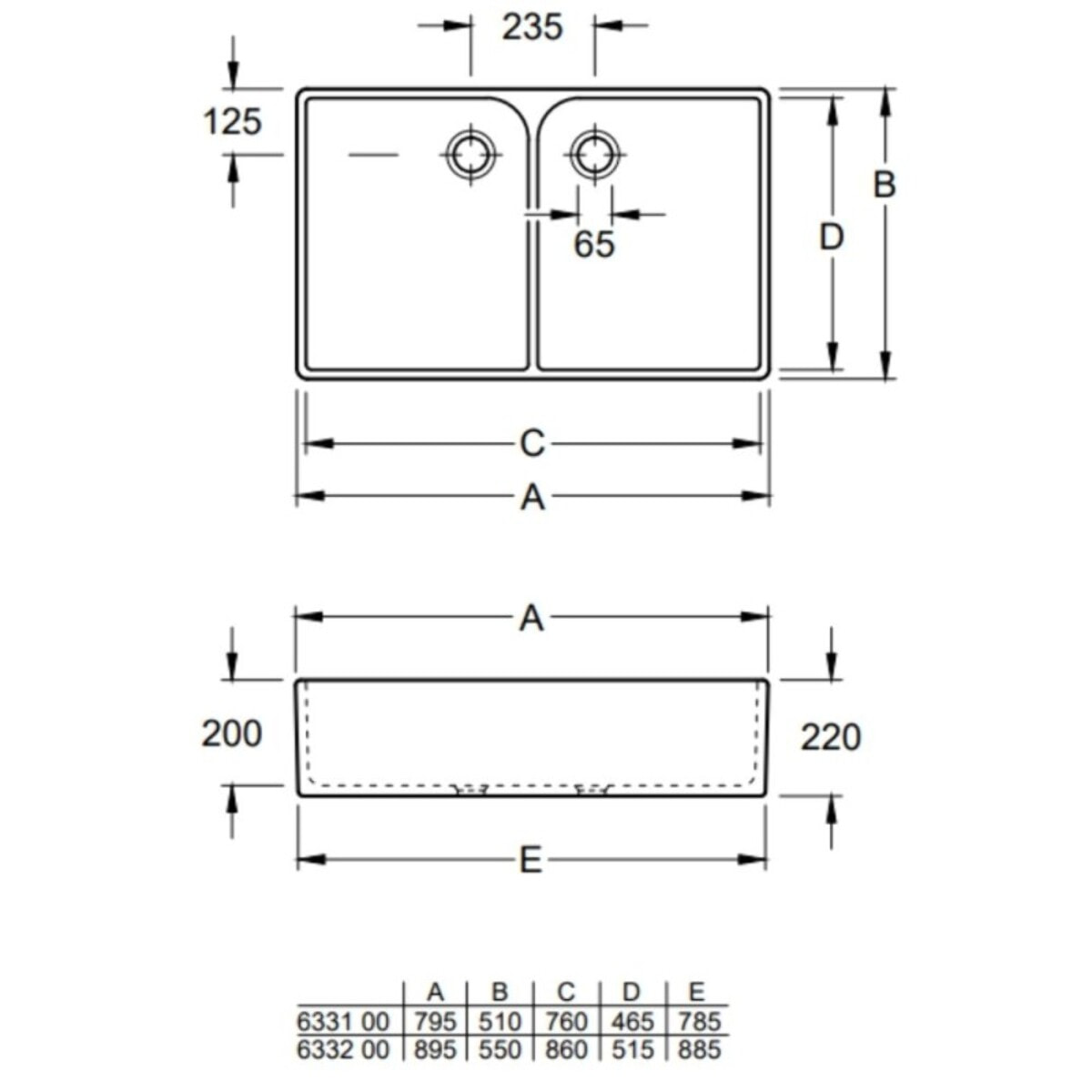 Evier 2 bacs blanc VILEROY ET BOCH O Novo 220 x 895 x 550 mm avec trop-plein