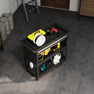 Servante d'atelier chariot à outils 2 étagères plateau grand tiroir tablette à outils acier noir